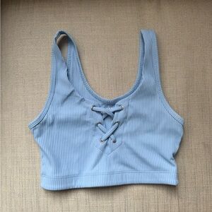 Year of Ours Sky Blue Ribbed Lace-Up Top